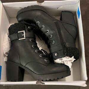 Stylish Black Lace-Up Boots with Buckle